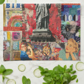 Freiheitsstatue, Mixed Media Collage Art Geschirrtuch (Gefaltet)