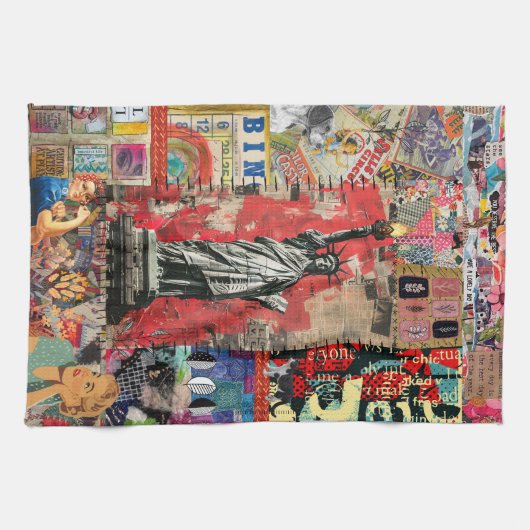 Freiheitsstatue, Mixed Media Collage Art Geschirrtuch (Horizontal)