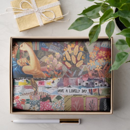 Freiheitsstatue, Mixed Media Collage Art Seidenpapier (Geschenk)