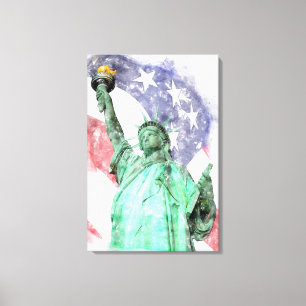 Freiheitsstatue Nahaufnahme mit Flagge Wasserfarbe Leinwanddruck