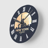 Freiheitsstatue New York Skyline Silhouette Runde Wanduhr (Winkel)