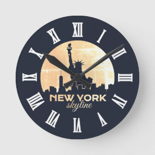 Freiheitsstatue New York Skyline Silhouette Runde Wanduhr