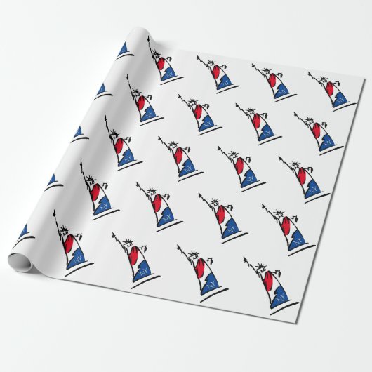 Freiheitsstatue NY Rot Weiß und Blau Geschenkpapier (Ungerollt)