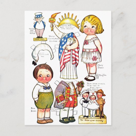 Freiheitsstatue Onkel Sam George Washington Puppe Postkarte (Vorderseite)
