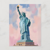 Freiheitsstatue Pastel Sunset NYC Wasserfarbe Postkarte (Vorderseite)