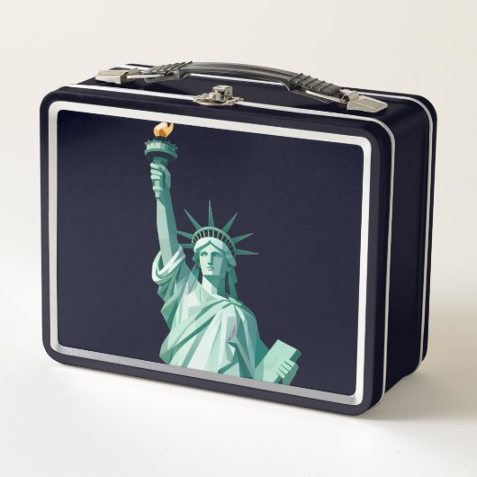 Freiheitsstatue Retro Geometric Metal Lunchbox (Vorderseite)
