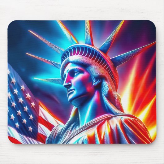 Freiheitsstatue Rot Weiß Blau Mit Flagge Mousepad (Vorne)