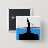 Freiheitsstatue Silhouette New York Skyline Button (Vorne & Hinten)
