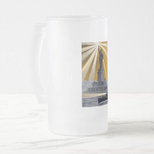 Freiheitsstatue Torch und Zweiter Weltkrieg der US Mattglas Bierglas (Vorderseite Links)