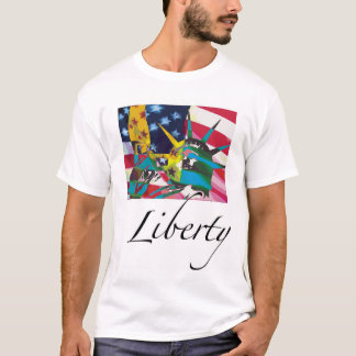 Freiheitsstatue u. Flagge Posterized T-Shirt
