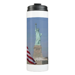 Freiheitsstatue und amerikanische Flagge Patriotis Thermosbecher