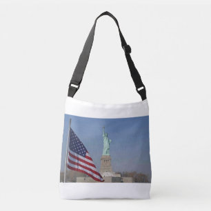 Freiheitsstatue und amerikanische Flagge Patriotis Tragetaschen Mit Langen Trägern