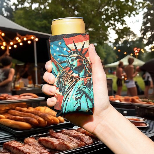Freiheitsstatue und amerikanische Flagge Selters Dosenkühler