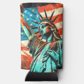 Freiheitsstatue und amerikanische Flagge Selters Dosenkühler (Rückseite)
