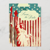 Freiheitsstatue und Fahne Hochzeit speichern das D Einladung (Vorne/Hinten)