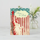 Freiheitsstatue und Fahne Hochzeit speichern das D Einladung (Stehend Vorderseite)