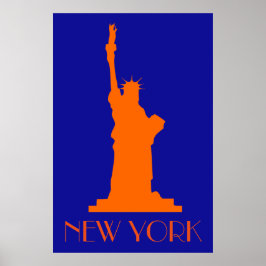 Freiheitsstatue und New York in Orange und Blau Poster