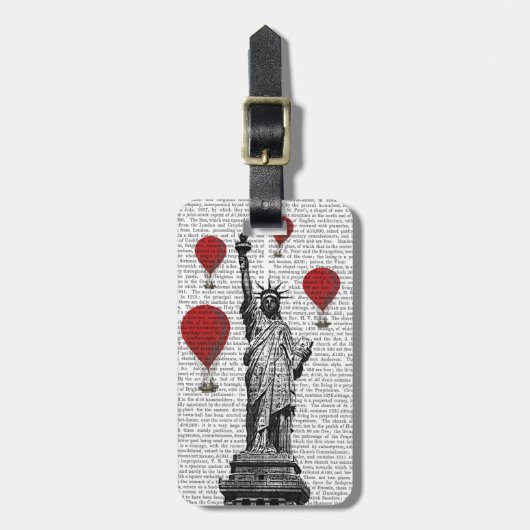 Freiheitsstatue und Rot-Heißluftballons Gepäckanhänger (Vorderseite vertikal)