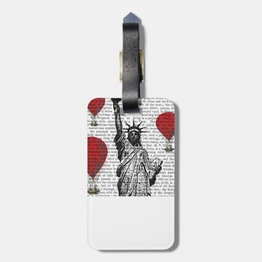 Freiheitsstatue und Rot-Heißluftballons Gepäckanhänger (Rückseite vertikal)