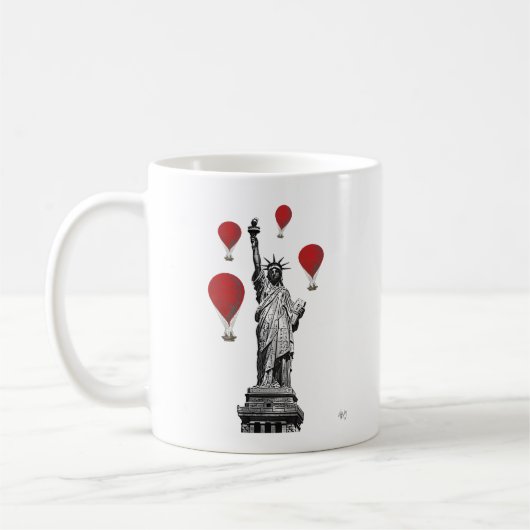Freiheitsstatue und Rot-Heißluftballons Kaffeetasse (Links)