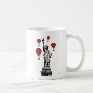 Freiheitsstatue und Rot-Heißluftballons Kaffeetasse