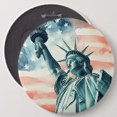 Freiheitsstatue unter amerikanischer Flagge Button (Vorne & Hinten)