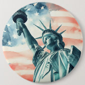 Freiheitsstatue unter amerikanischer Flagge Button (Vorderseite)