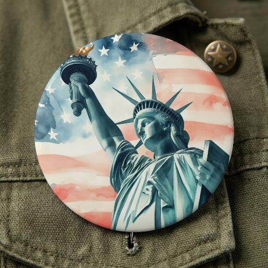 Freiheitsstatue unter amerikanischer Flagge Button