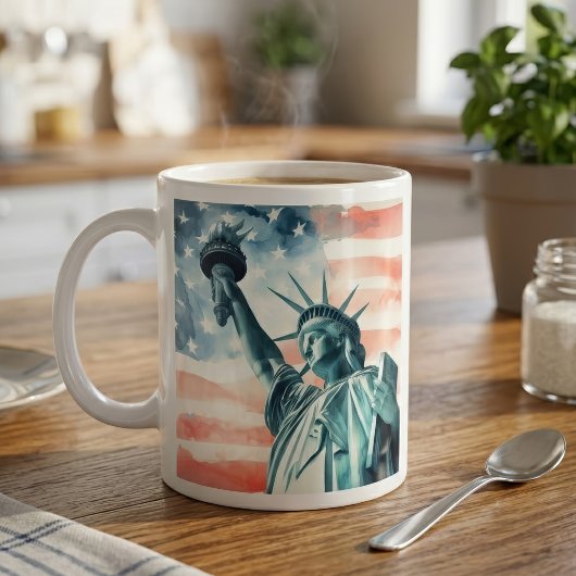 Freiheitsstatue unter amerikanischer Flagge Kaffeetasse