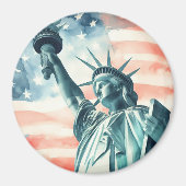 Freiheitsstatue unter amerikanischer Flagge Magnet (Vorne)