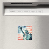 Freiheitsstatue unter amerikanischer Flagge Magnet (In Situ (Geschirrspüler))