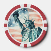 Freiheitsstatue unter amerikanischer Flagge Pokerchips (Vorderseite)