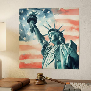 Freiheitsstatue unter amerikanischer Flagge Poster