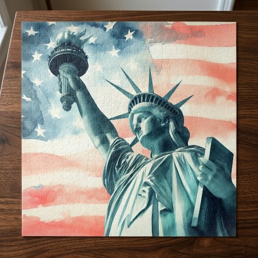 Freiheitsstatue unter amerikanischer Flagge Puzzle