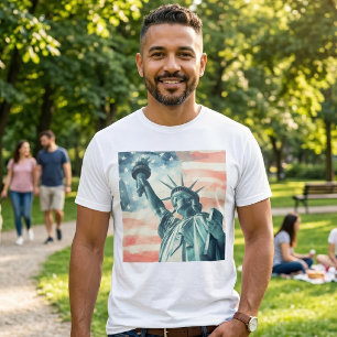 Freiheitsstatue unter amerikanischer Flagge T-Shirt