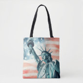 Freiheitsstatue unter amerikanischer Flagge Tasche (Vorderseite)