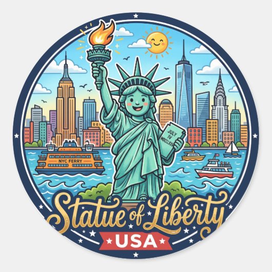 Freiheitsstatue USA Runder Aufkleber (Vorderseite)