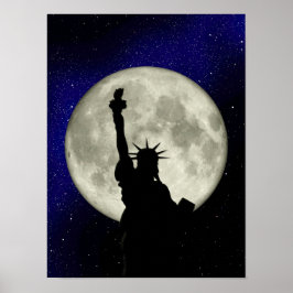 Freiheitsstatue vor dem Mondplakat Poster