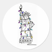 Freiheitsstatue Weihnachtslicht NYC Urlaub Runder Aufkleber (Vorderseite)