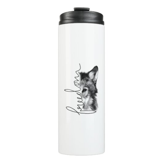 Freiheitswolf Minimale Linienkunst - Thermosbecher (Vorderseite)