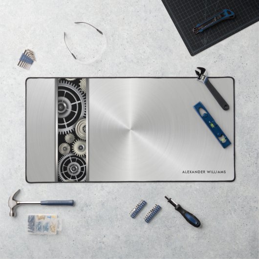 Freiliegende Geber auf gebürstetem Silber mit Ihre Schreibtischunterlage (Arbeitsplatz)