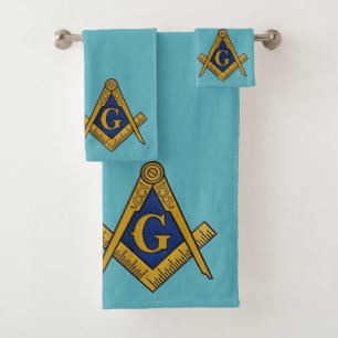 Freimaurer Quadrat und Kompass Masonic Blau Badhandtuch Set