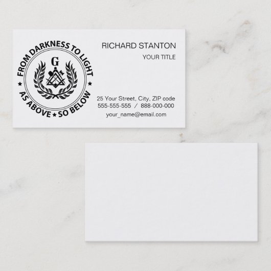 Freimaureremblem Visitenkarte (Vorne/Hinten)