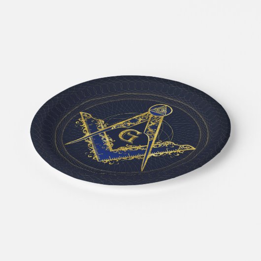 Freimaurerensymbol Platz und Kompasse Pappteller (Schrägansicht)