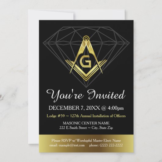 Freimaurerinnen | Gold & Black Diamond Template Einladung (Vorderseite)