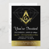 Freimaurerinnen | Gold & Black Diamond Template Einladung (Vorne/Hinten)