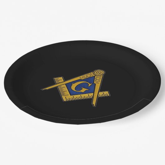 Freimaurerplatz und Compass Blue Pappteller (Schrägansicht)
