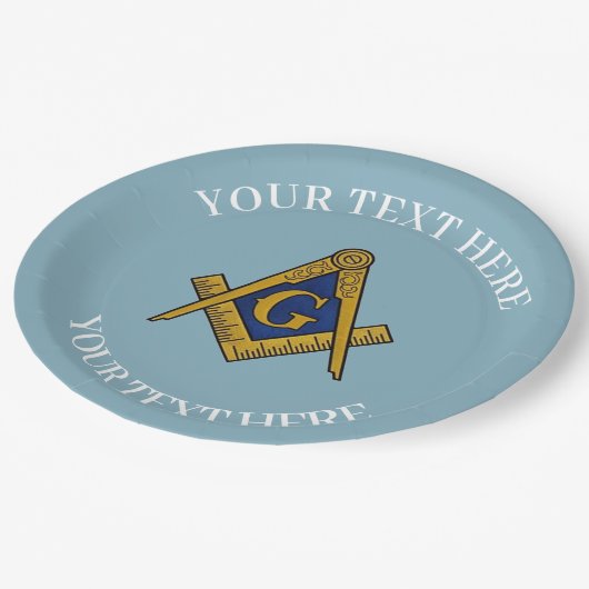 Freimaurerplatz und Compass Blue Pappteller (Schrägansicht)