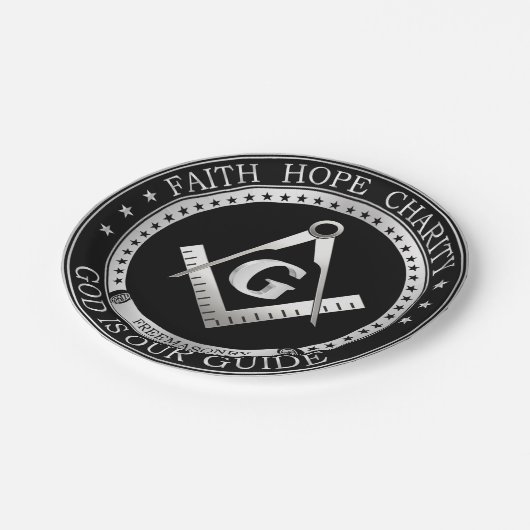 Freimaurersymbol Pappteller (Schrägansicht)