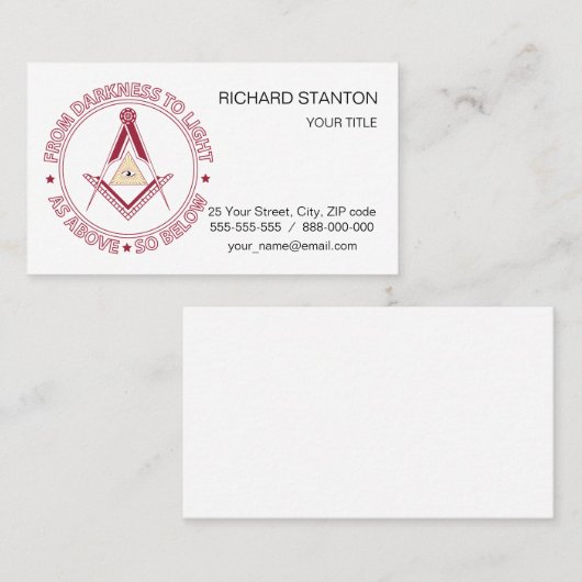 Freimaurersymbol Visitenkarte (Vorne/Hinten)